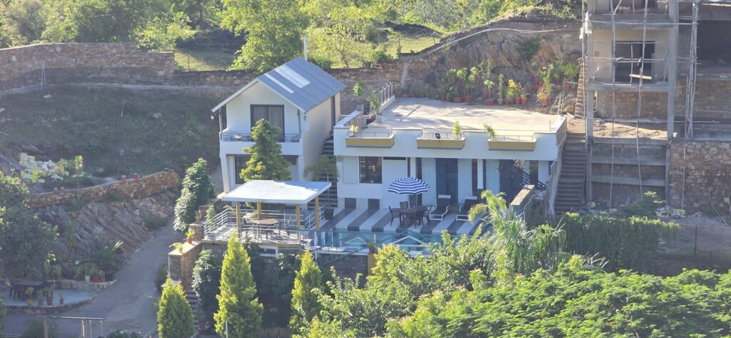 Villa and pool from the hill