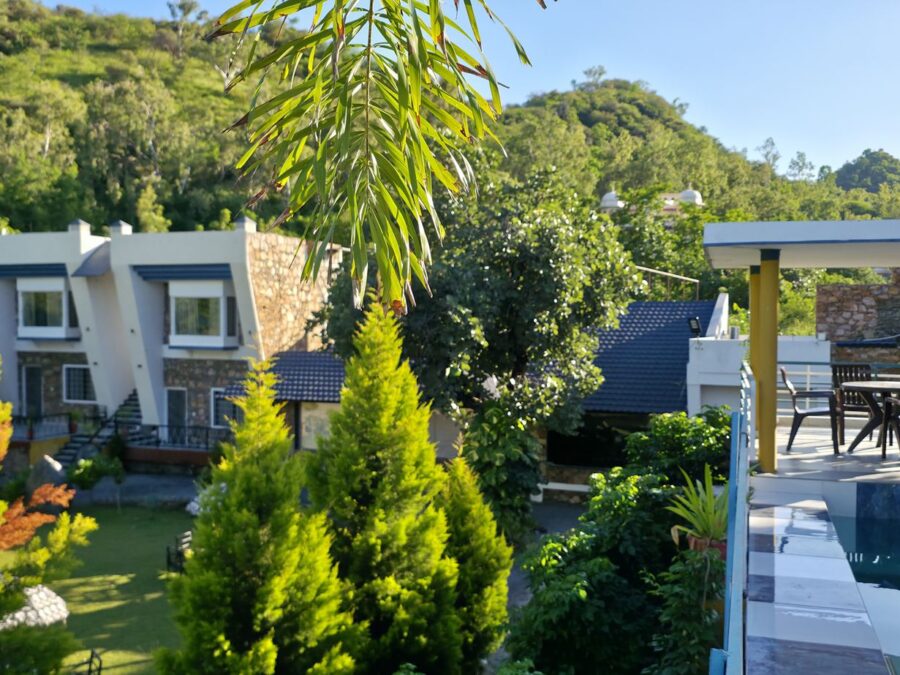 Pool deck facing the hills — The Mountain Valley Villa, Udaipur