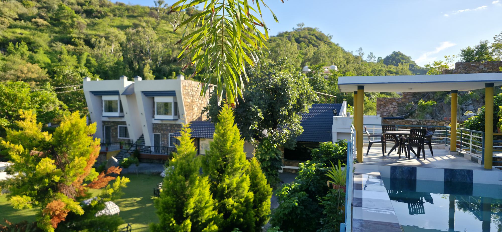 Pool deck at The Mountain Valley Villa, Udaipur